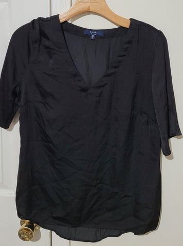Kaari Blue Black silky shirt, says medium but fits small Women's - S