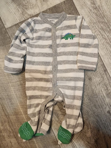 Carters Gray/white striped footie pj's w/ fold over mittens Newborn